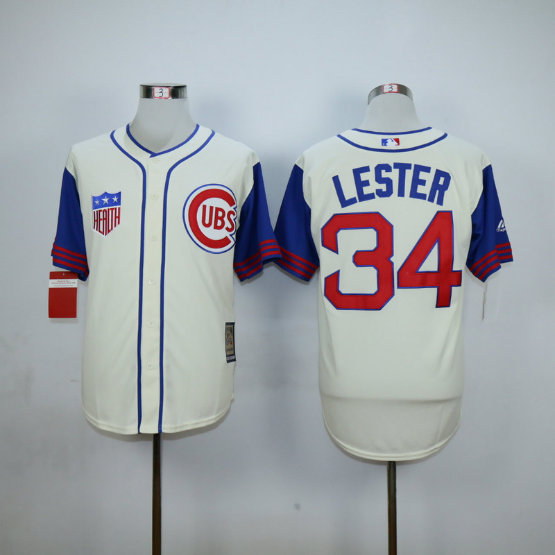Men Chicago Cubs #34 Lester Cream Throwback 1942 MLB Jerseys->chicago cubs->MLB Jersey